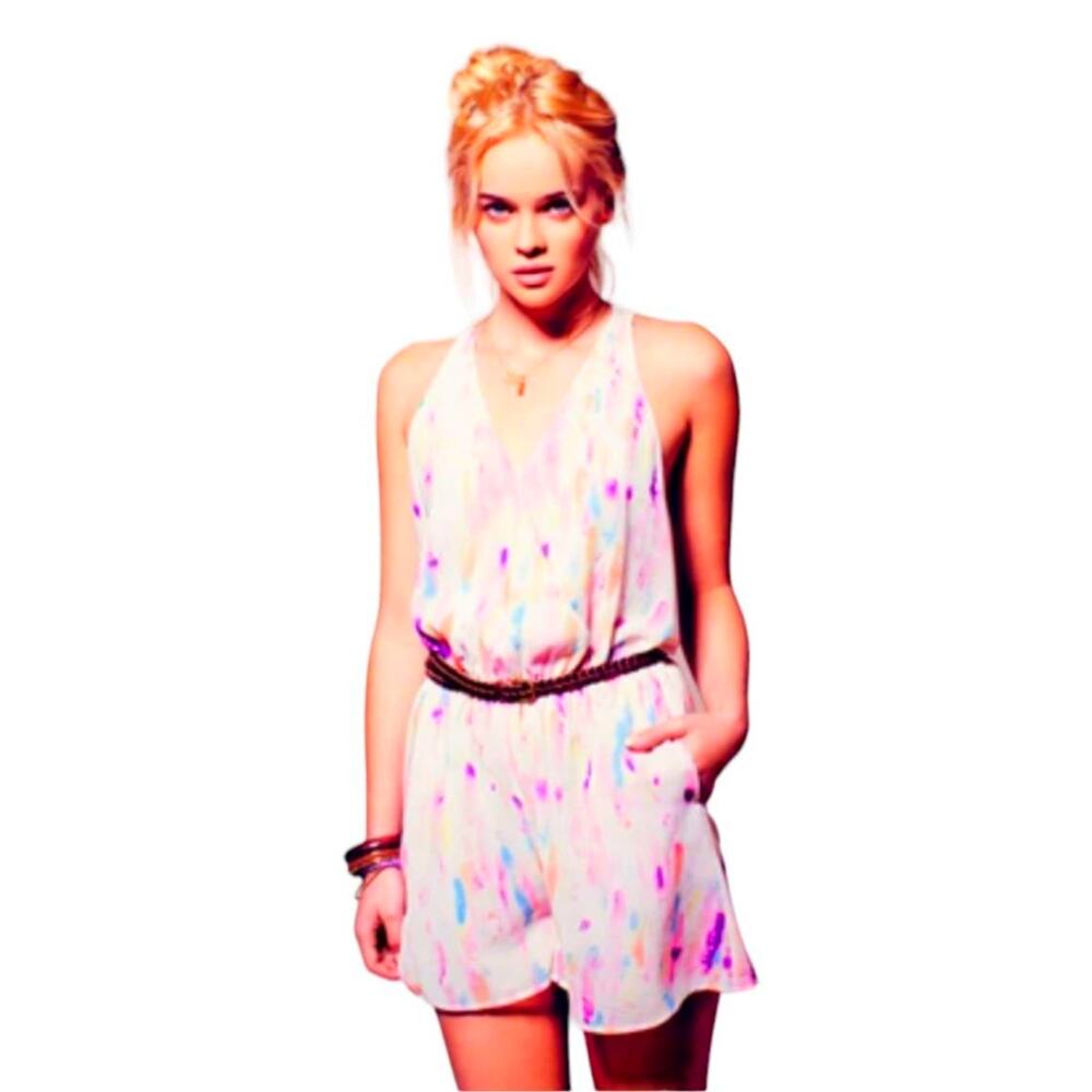 Forever 21 F21 x Rory Beca Pink watercolor shorts romper S